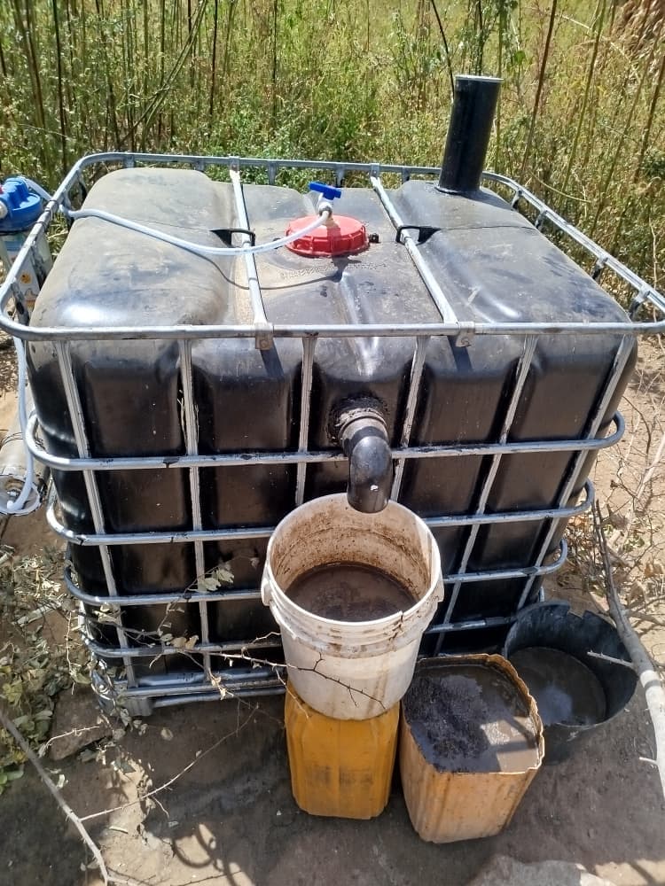 Biofertilizer collection tank in the field